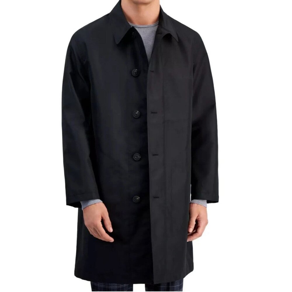 Bespoke Mens Trench Coat Reversible Water Repellent Business Relaxed Black Sz 46